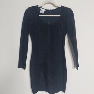 Elegant Black Sparkly Long Sleeve Mini Dress